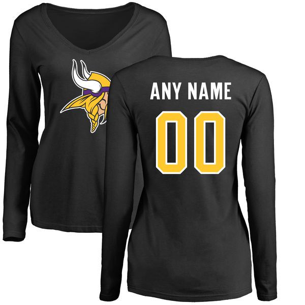 Women Minnesota Vikings NFL Pro Line Black Custom Name and Number Logo Slim Fit Long Sleeve T-Shirt
